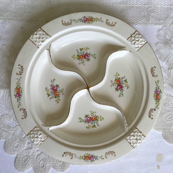 Japan HOTTA Yu SHOTEN Hand Painted 11" Four Part Divided Serving Platter - Picture 1 of 5